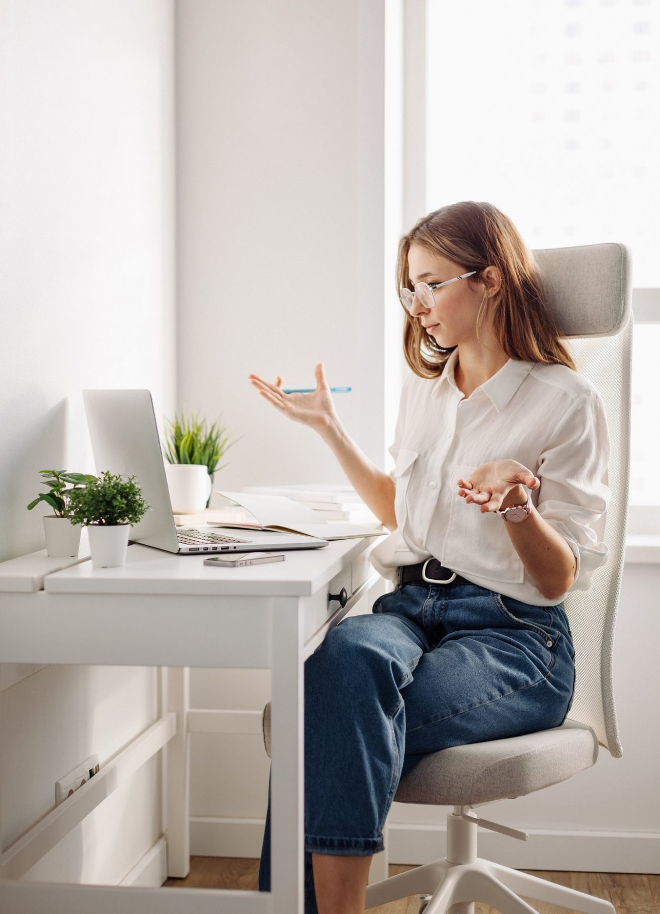 Young woman is working at home office. Concept for home workplace, home education