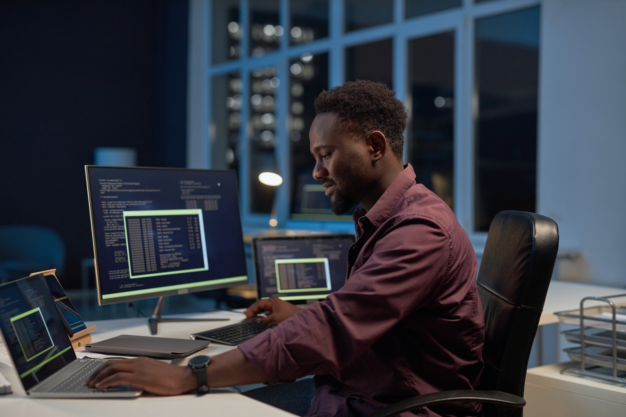 Developer developing software on computer